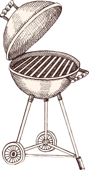 A drawing of an outdoor grill on a black background